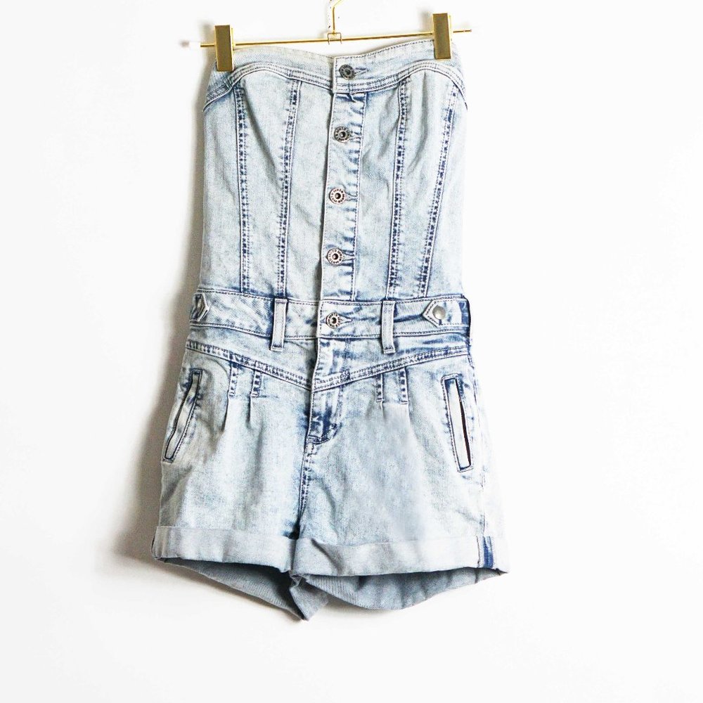 Topshop Moto Strapless Denim Romper Acid Wash Sz 2